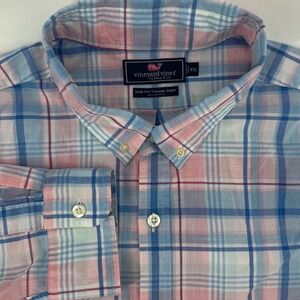 Vineyard Vines Mens XXL Slim Fit Tucker Shirt Blue Pink Plaid Cotton Button Down
